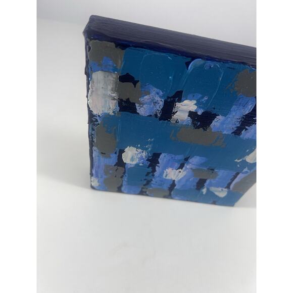 Handmade Acrylic Painting on Canvas Square Abstract Blue Gray 7.5"x8"x1.5" Art - Picture 10 of 12